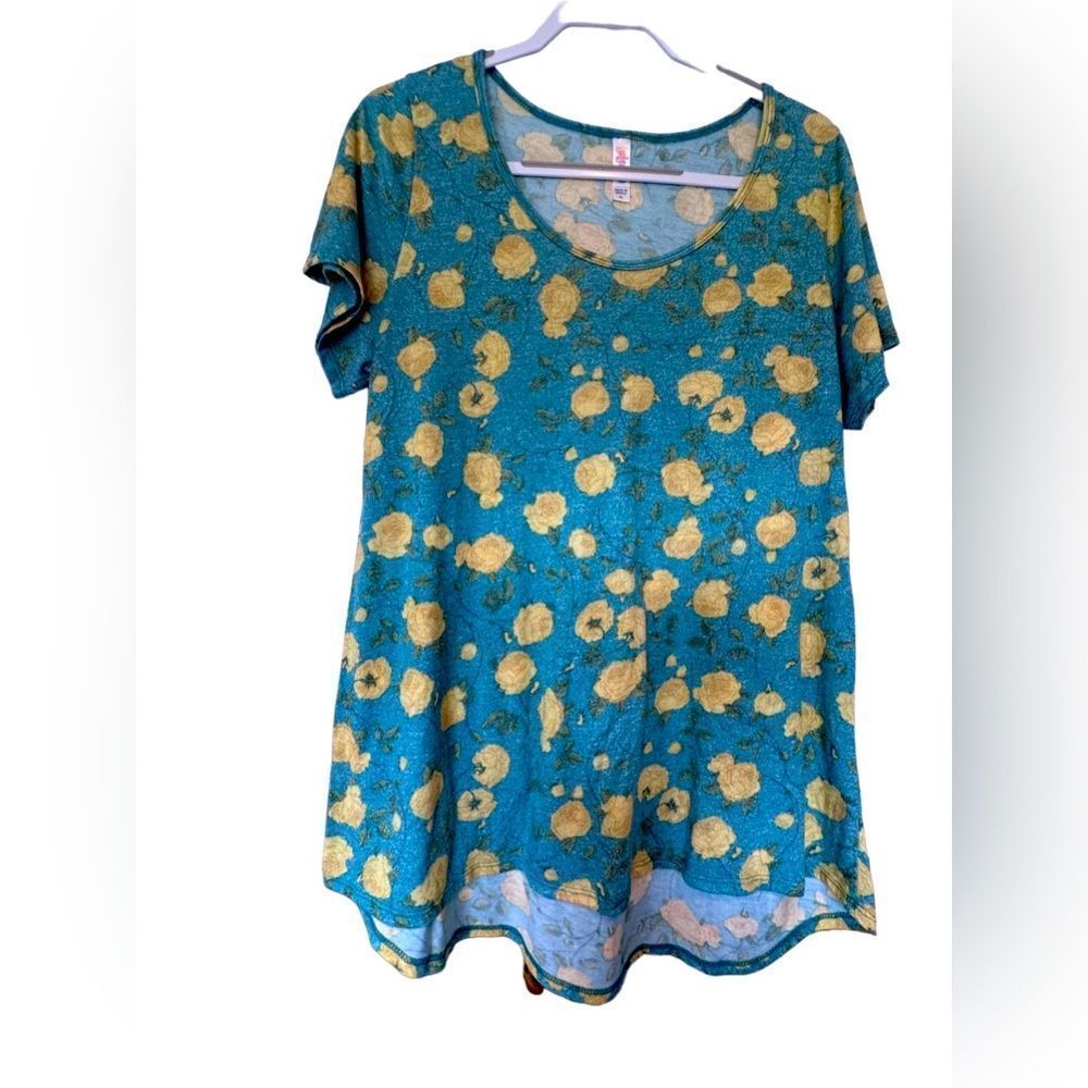 LulaRoe top- Blue with Yellow Flowers